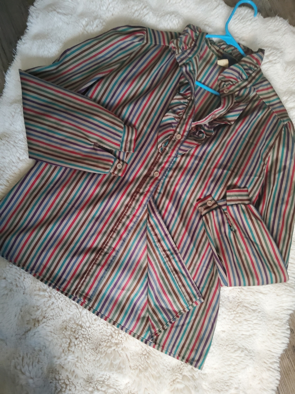 Vintage 70s /80s Striped Ruffle Button-Down Blouse - Multicolor